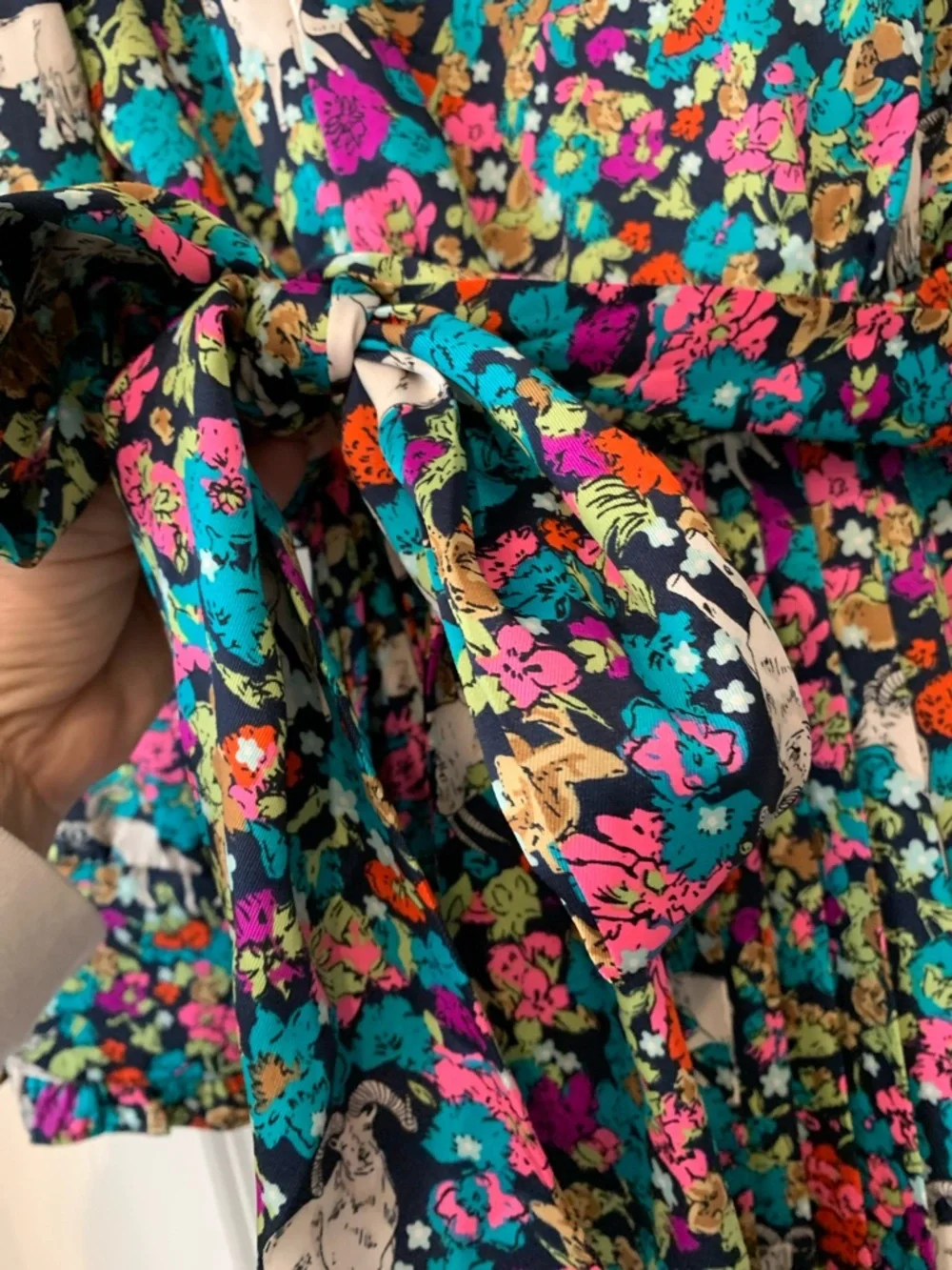 J. Crew Teal Floral “ Grazing Goats”  Long Sleeve Shirt Dress with Belt 0 NWOT